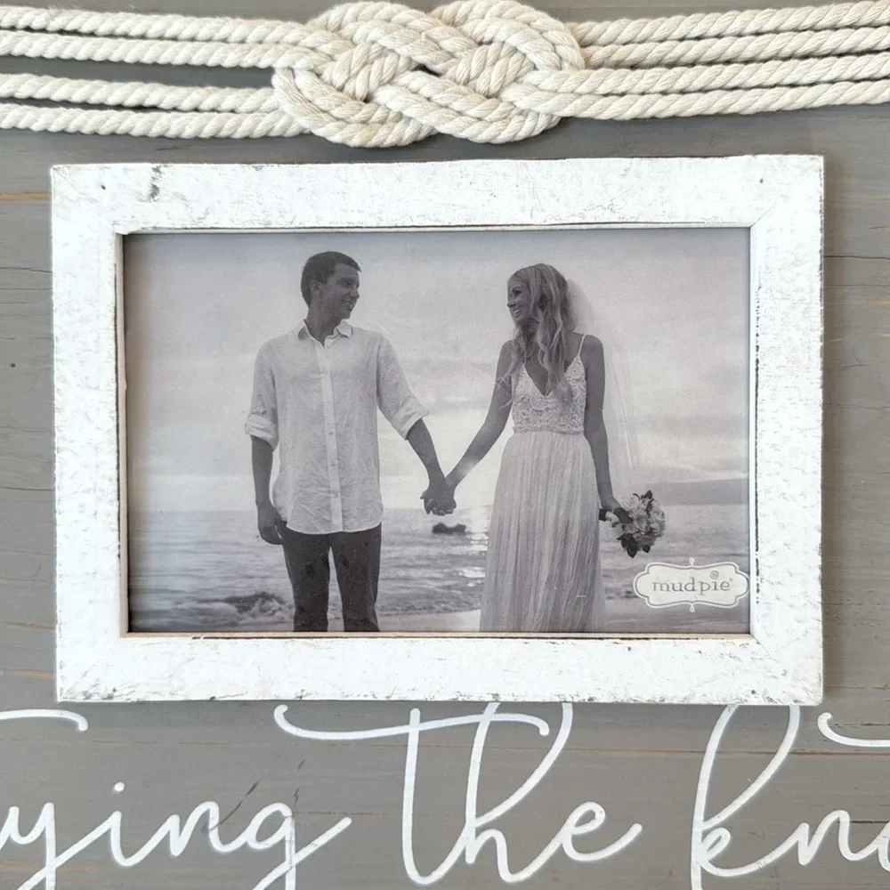 Mud Pie Tying The Knot Gray Distessed Painted Wood Wedding Picture Frame